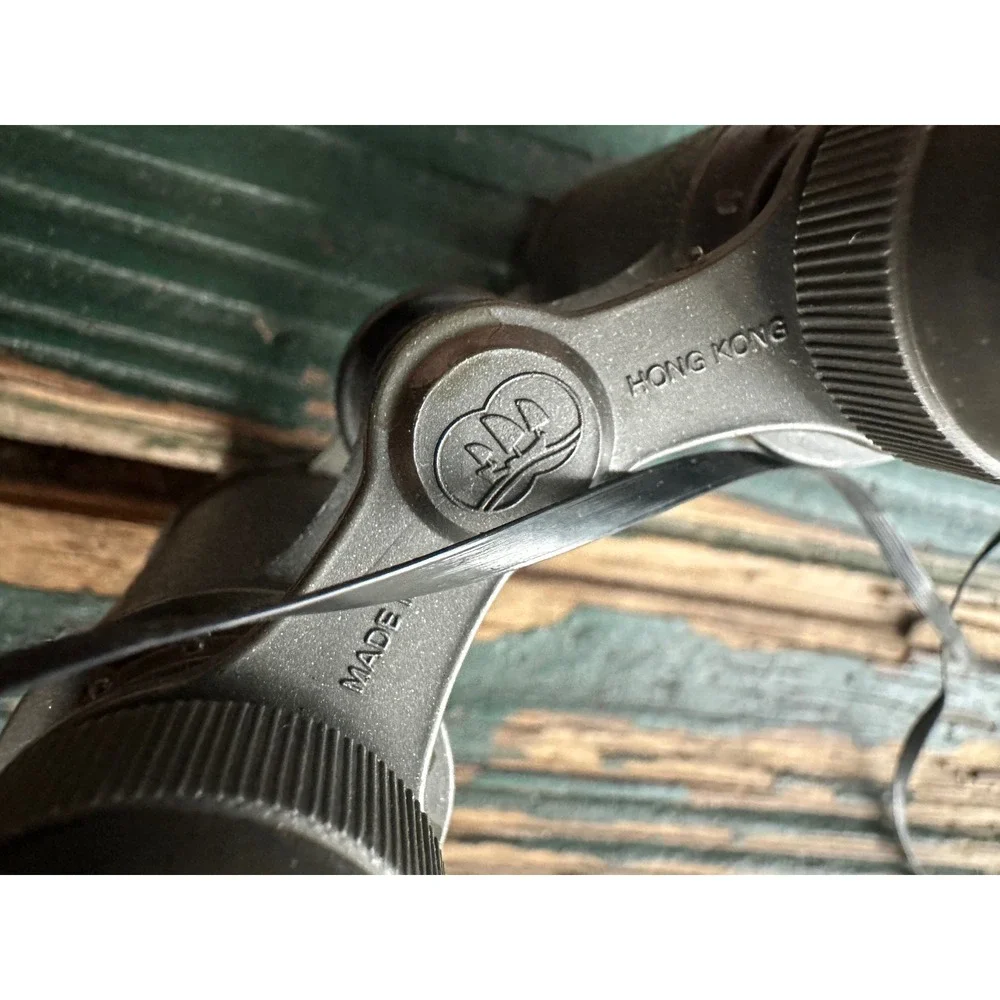 Vintage Compact Binoculars Black Field Glasses Sailboat Logo Made in Hong Kong